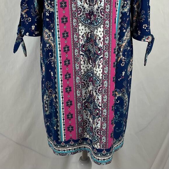 Chico’s Blue Pink Floral Print Party Date Night Dress NWOT Size 12P - Picture 8 of 16